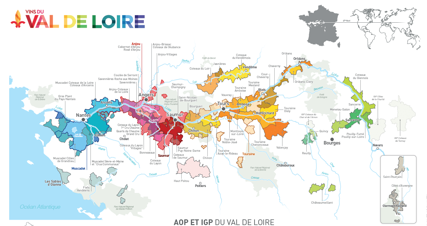 Carte du Val de Loire par appellations et régions