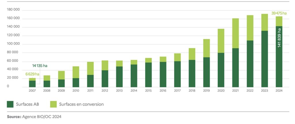 evolution surfaces des vignes certifiés bio