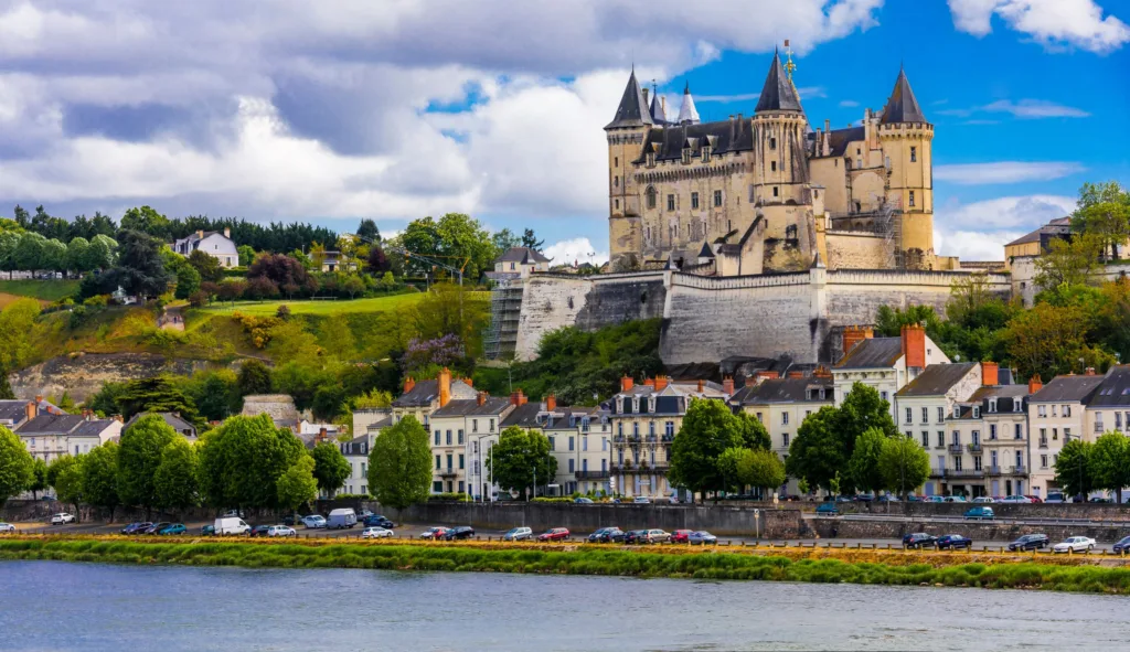 Vue de la Loire sur la ville de Saumur et son chateau.