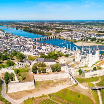 Saumur city aerial view, France